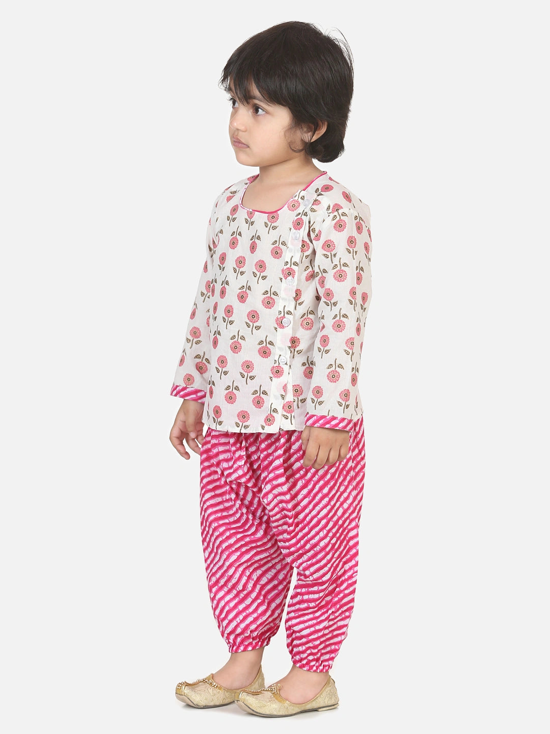 BownBee Full Sleeves Floral Block Print Kurta With Harem Pants