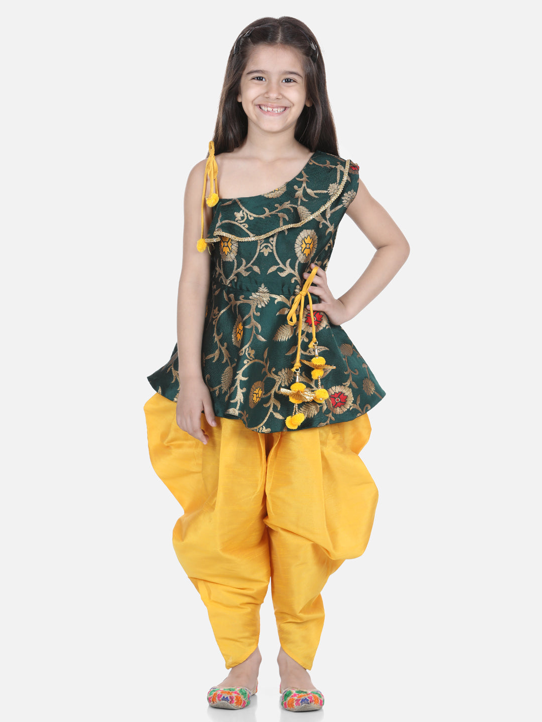 BownBee Sleeveless Self Floral Design Peplum Kurta With Dhoti- Super Sale