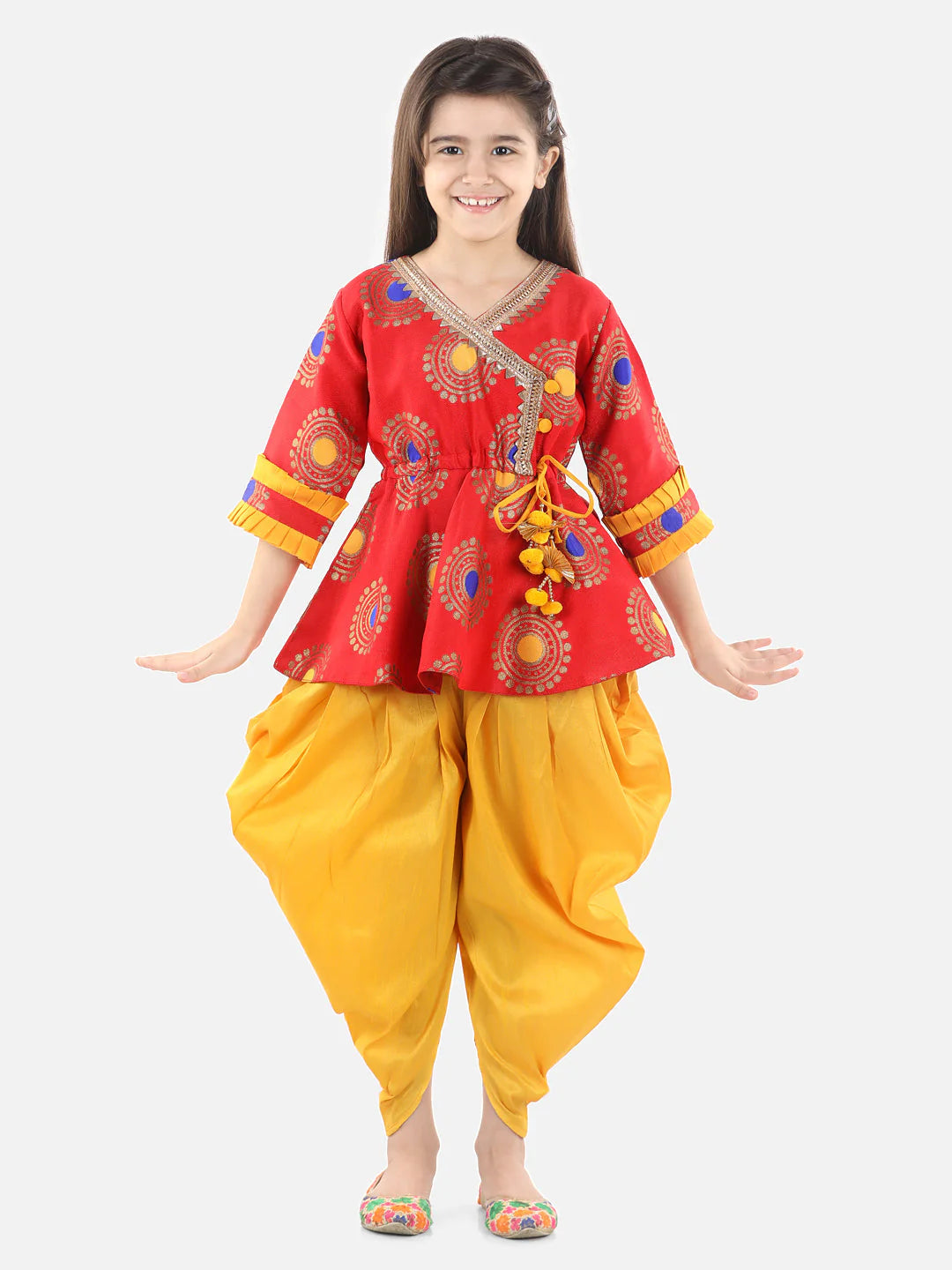 BownBee Three Fourth Sleeves Circle Detailing Peplum Kurta With Dhoti