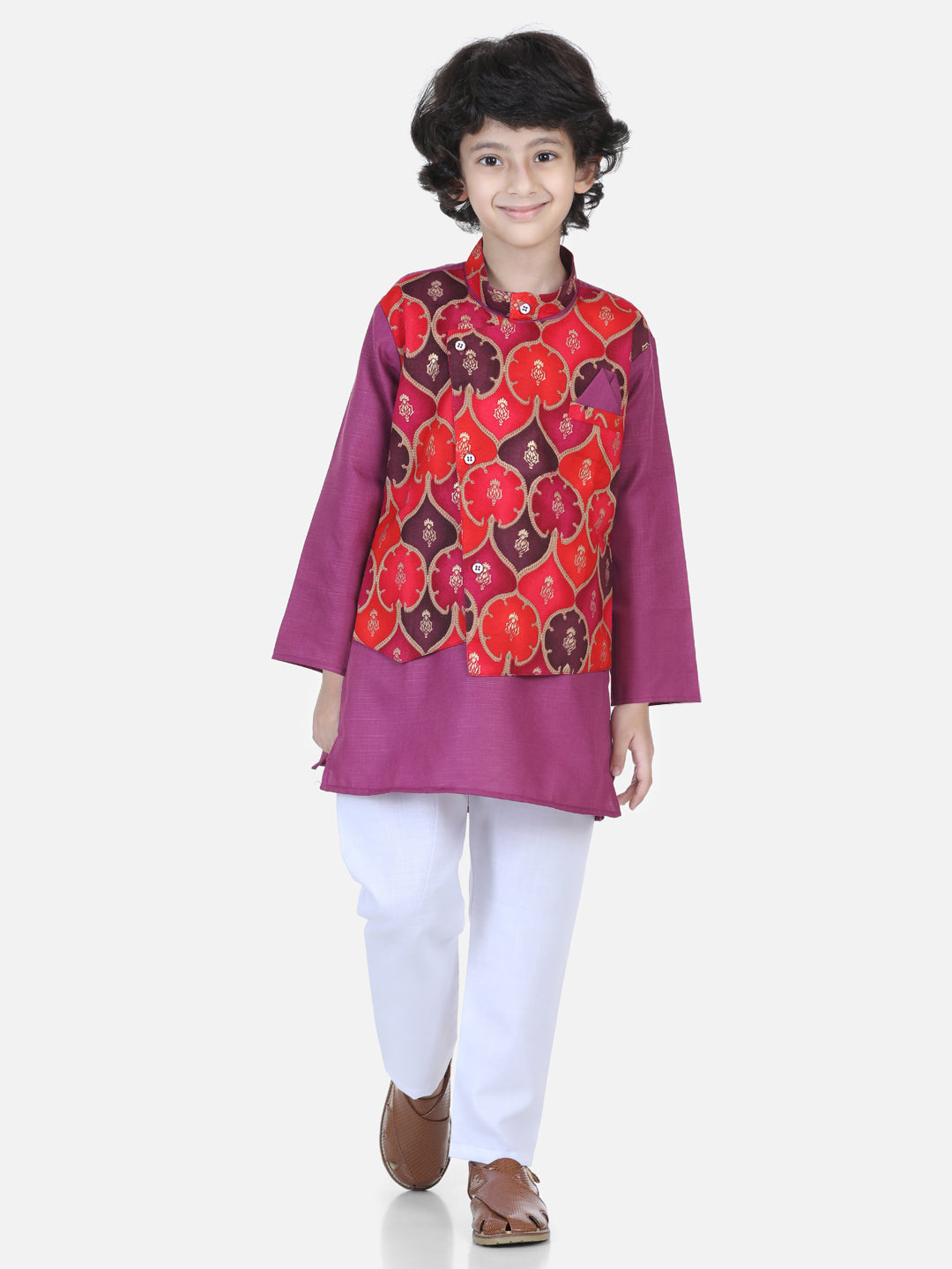 BownBee Attached Jacket Kurta Pyjama for Boys- Purple