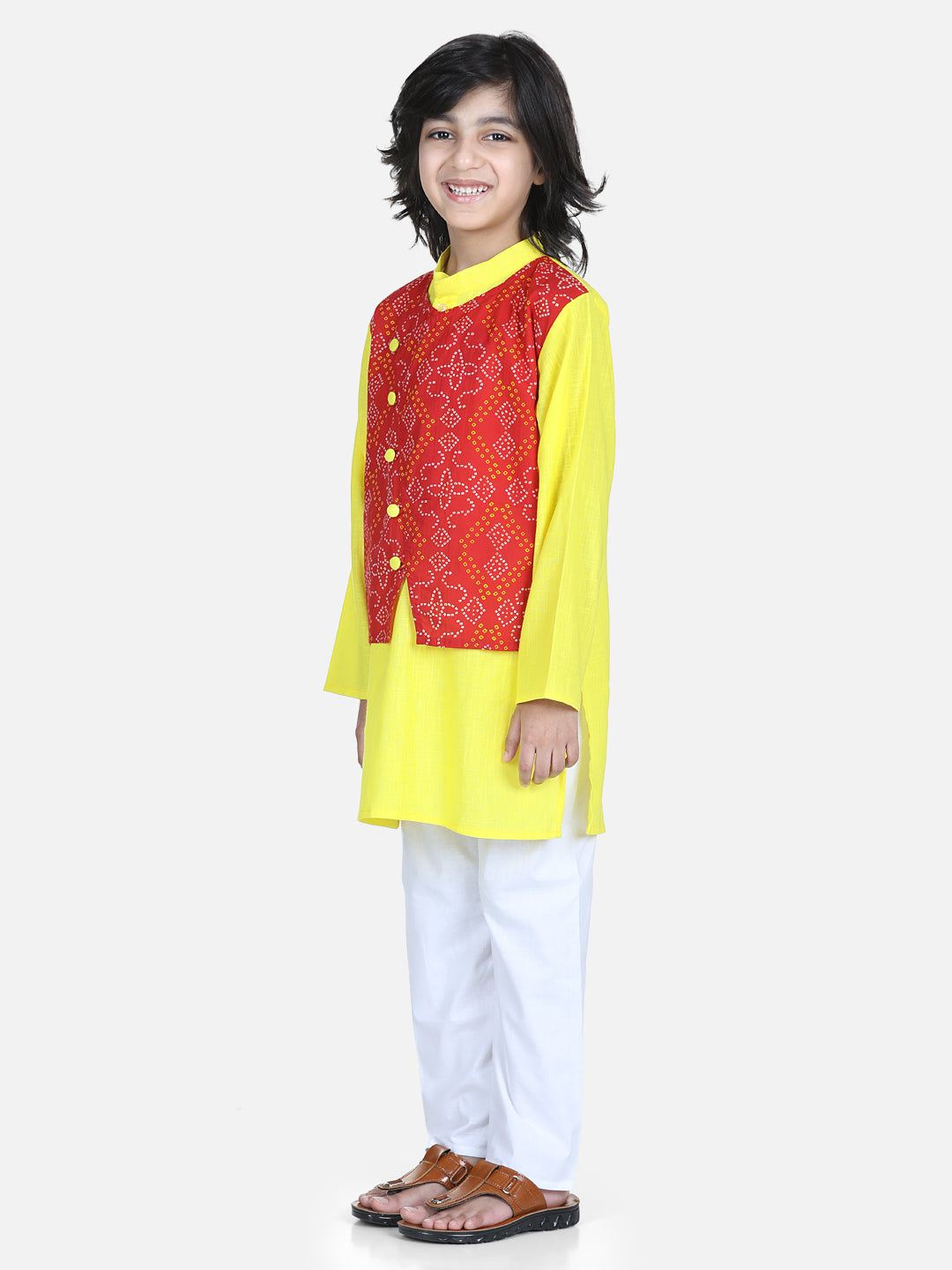 BownBee Attached Jacket Kurta Pyjama for Boys- Red