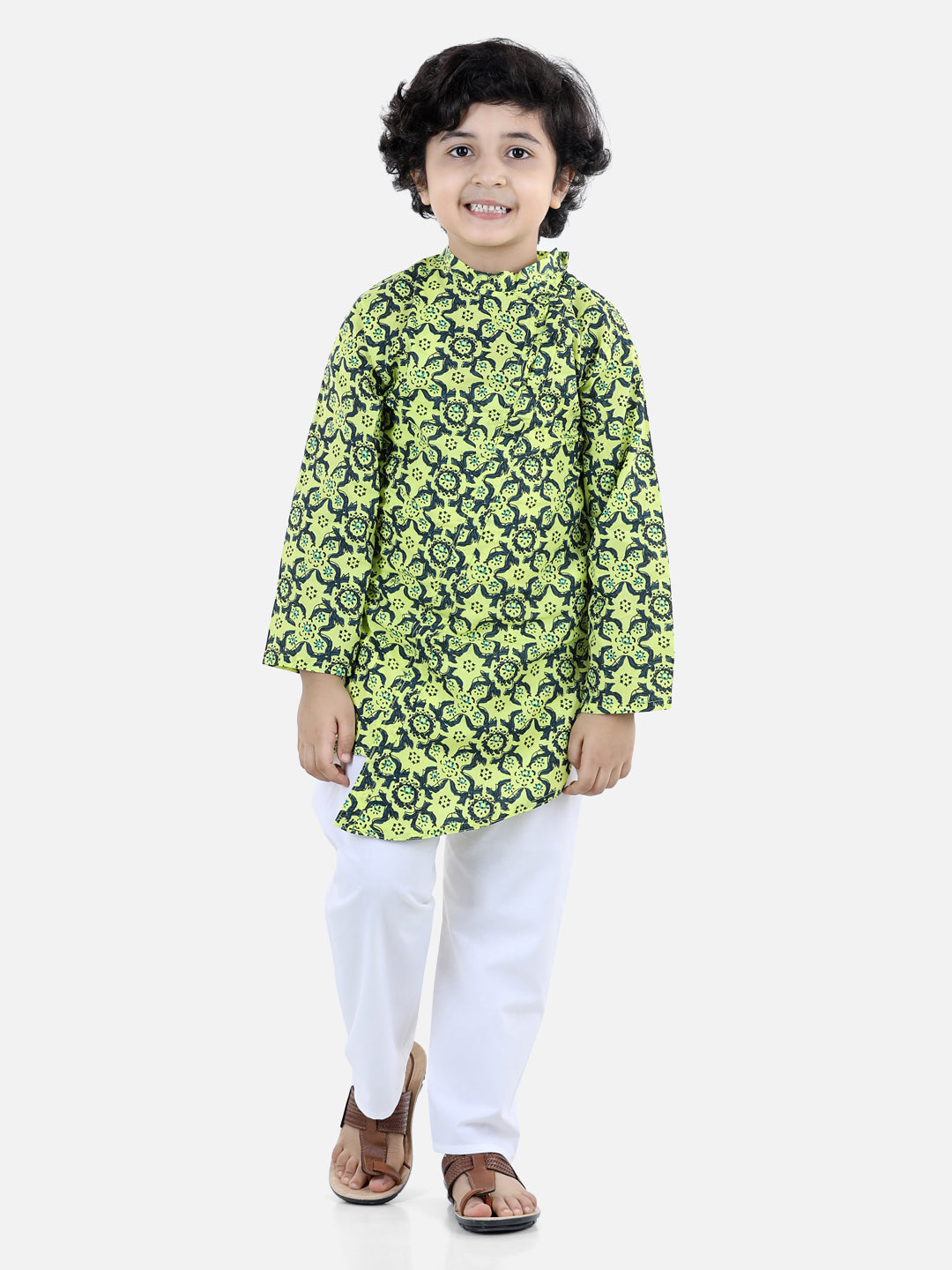 BownBee Asymmetric Front Open Kurta Pyjama- Yellow