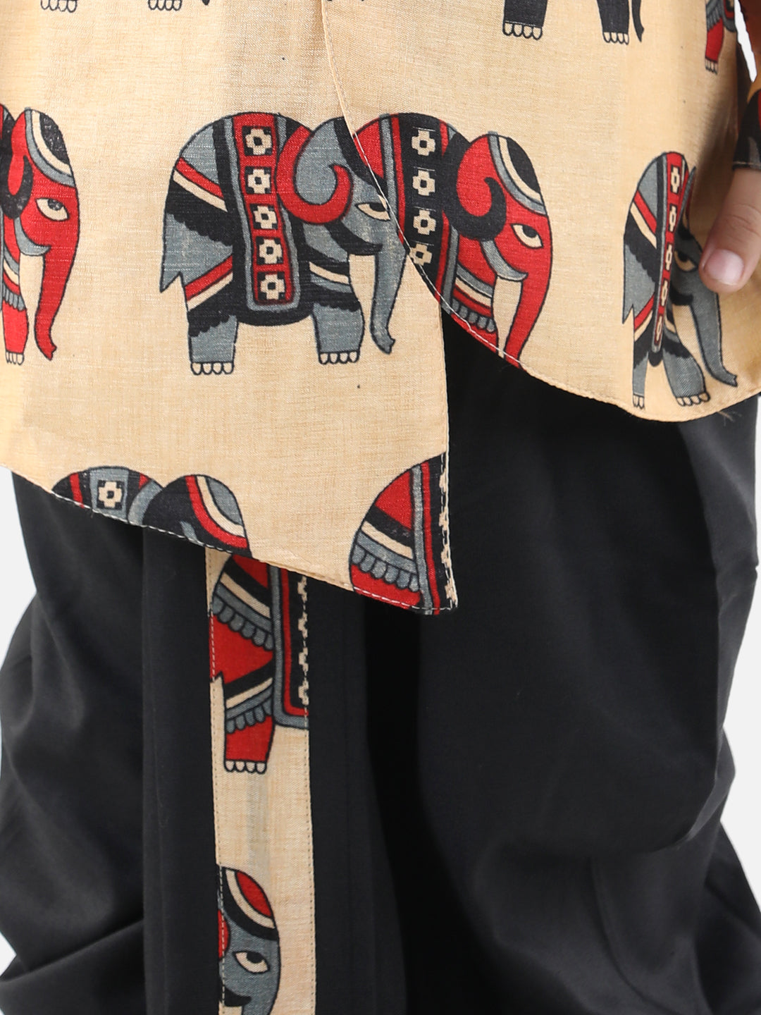 BownBee Boys Hathi Print Full Sleeve Sherwani Dhoti - Off White
