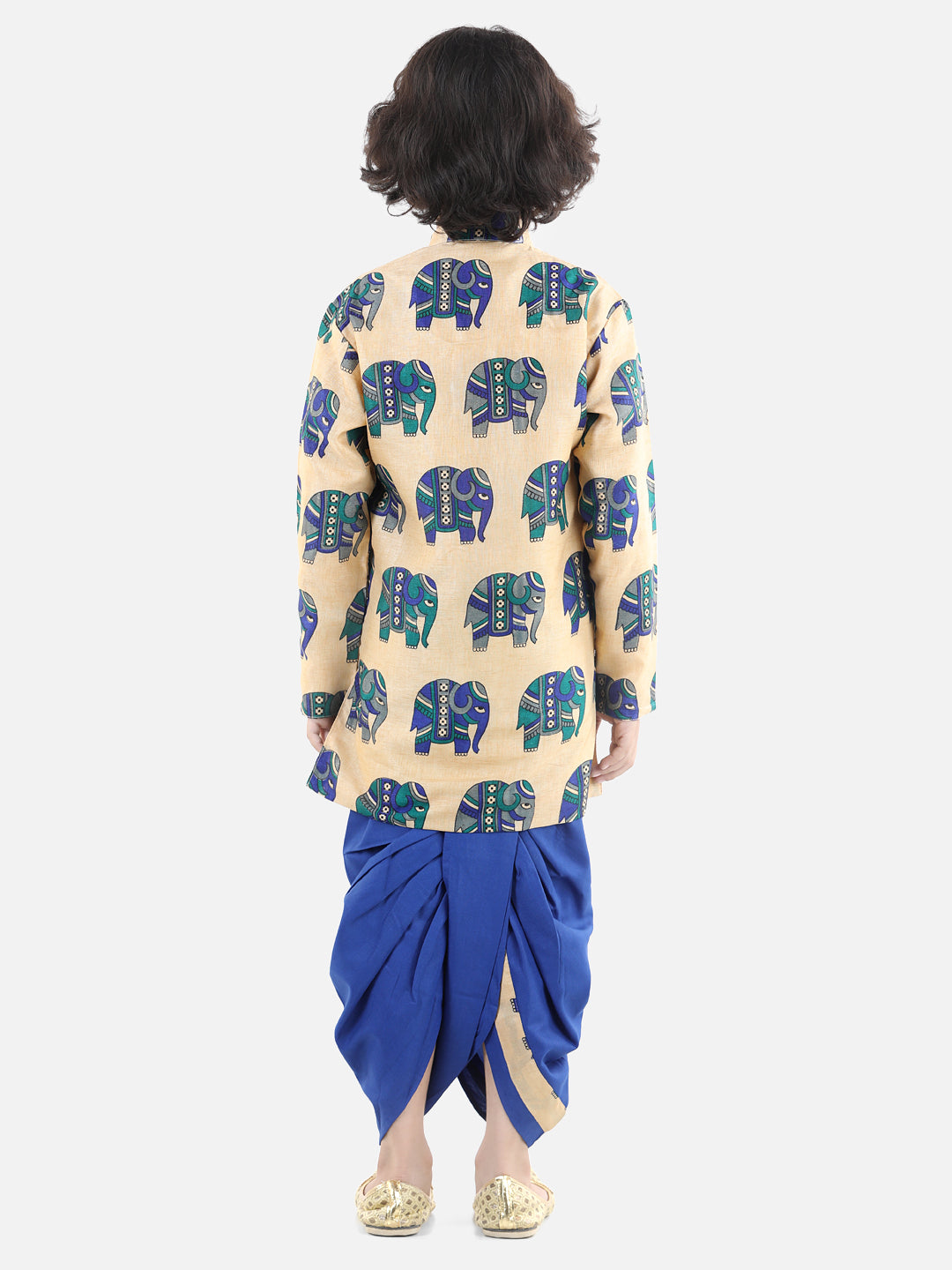 BownBee Boys Hathi Print Full Sleeve Sherwani Dhoti - Blue