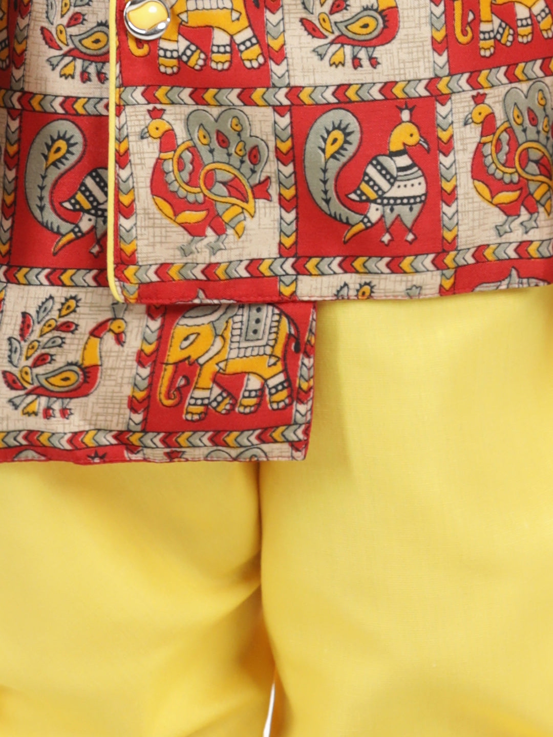 BownBee Boys Mor Print Full Sleeve Sherwani Payjama - Yellow