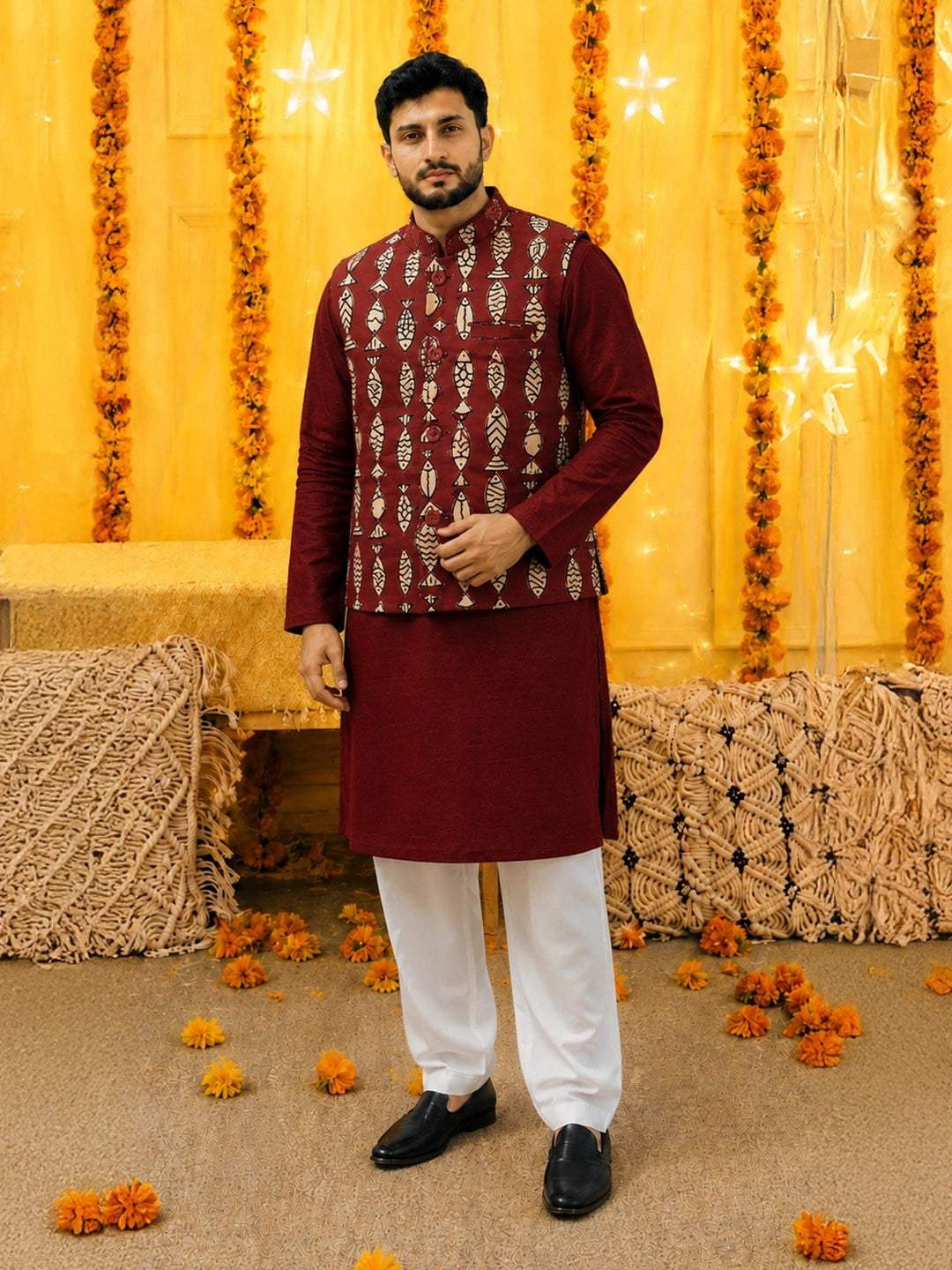 BownBee Pure Cotton Matsya Milan Family Matching Ethnic Combo Set