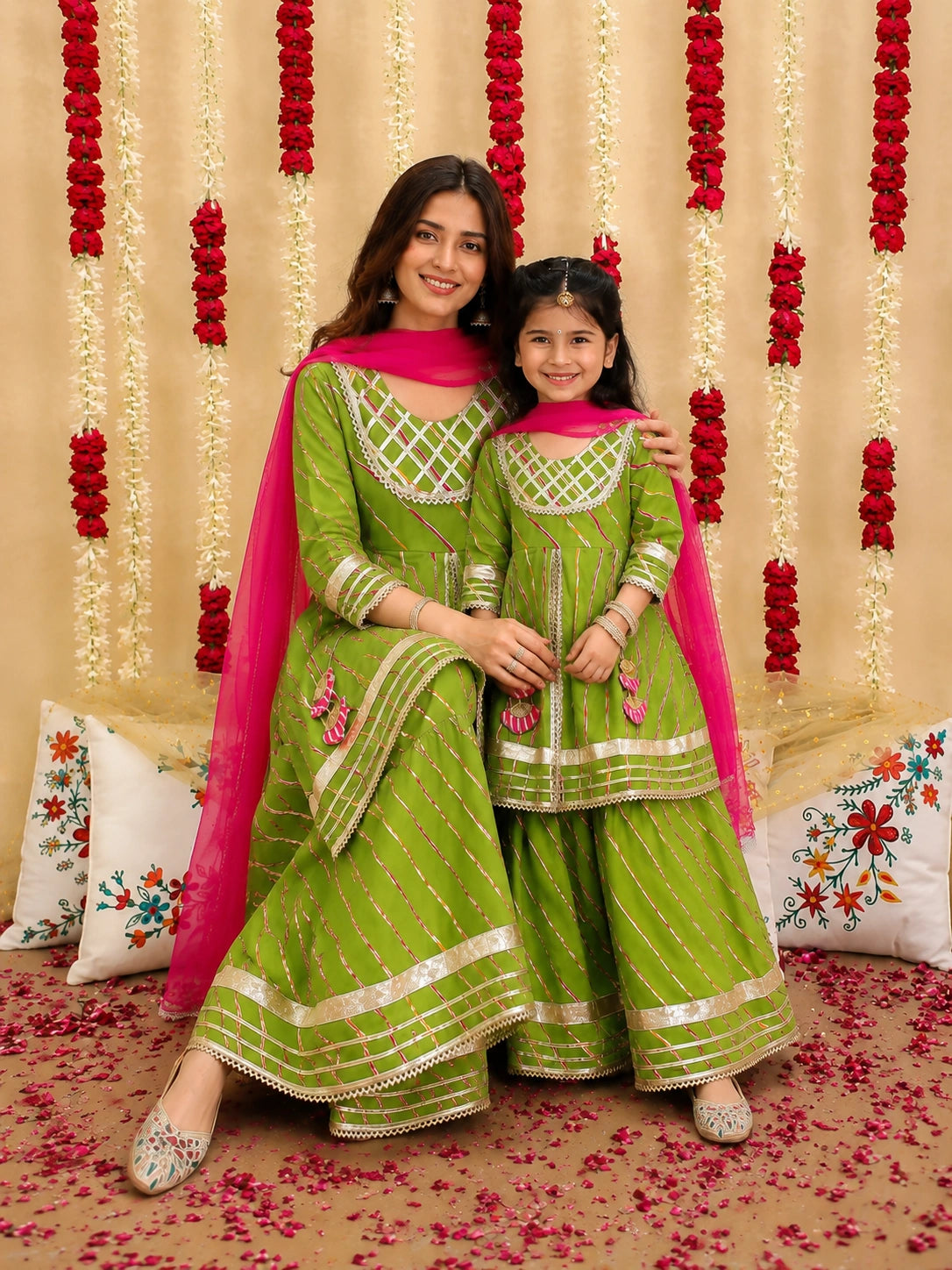 BownBee Mother And Daughter Festive Ethnic Suit Combo