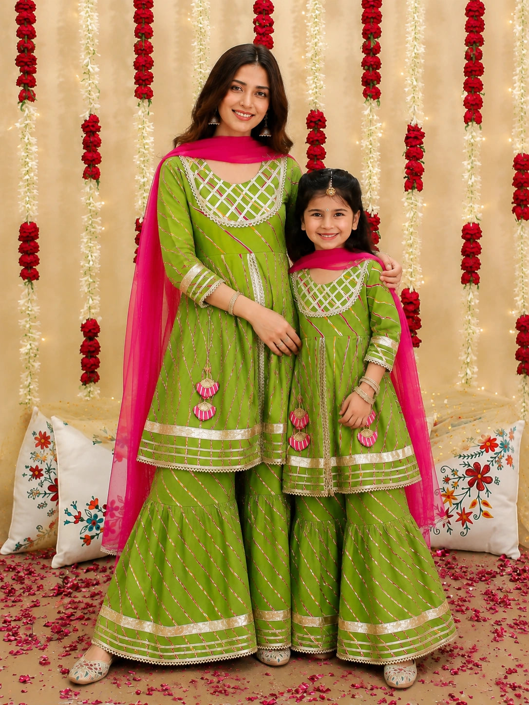 BownBee Mother And Daughter Festive Ethnic Suit Combo