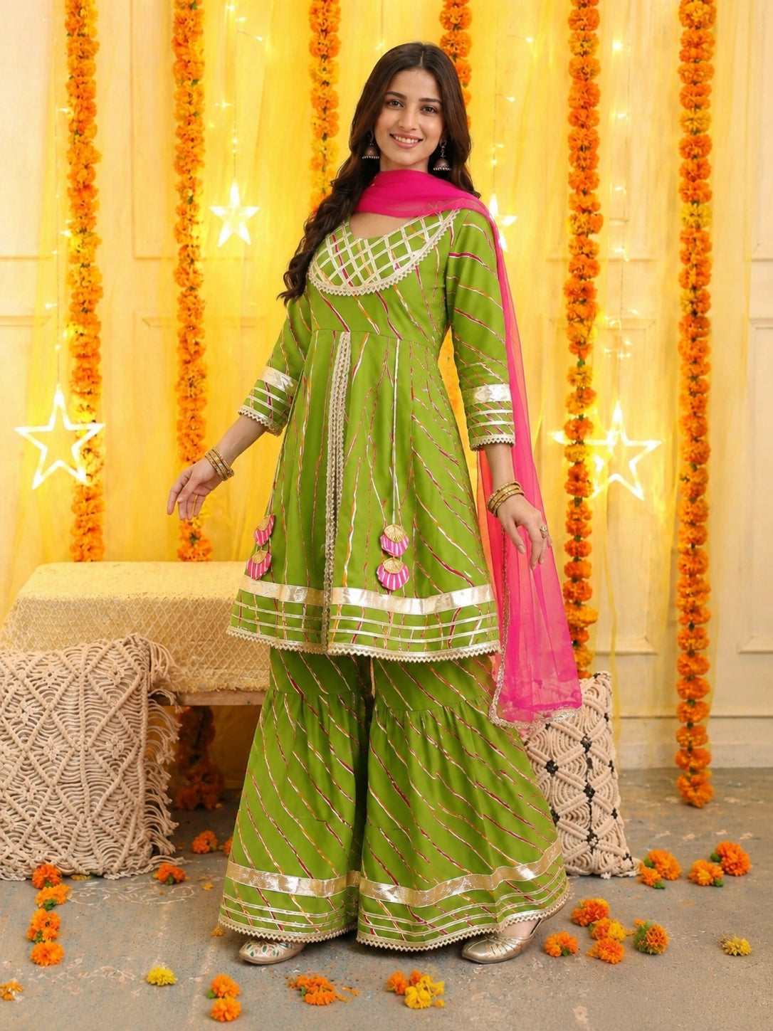 BownBee Pure Cotton Printed Kurta Sharara With Dupatta Set for Women