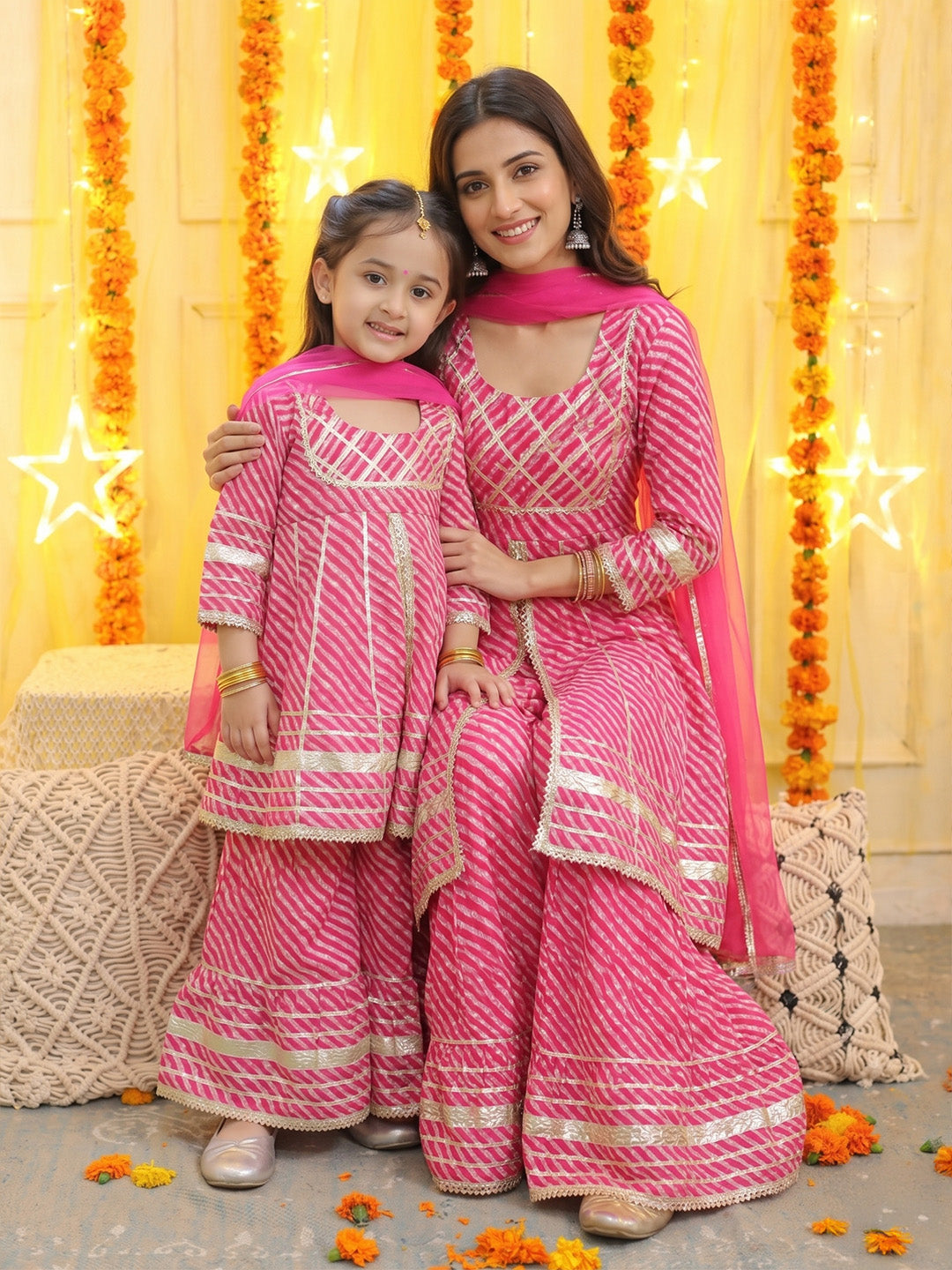 Mother Daughter Matching Festive Ethnic Suit Set