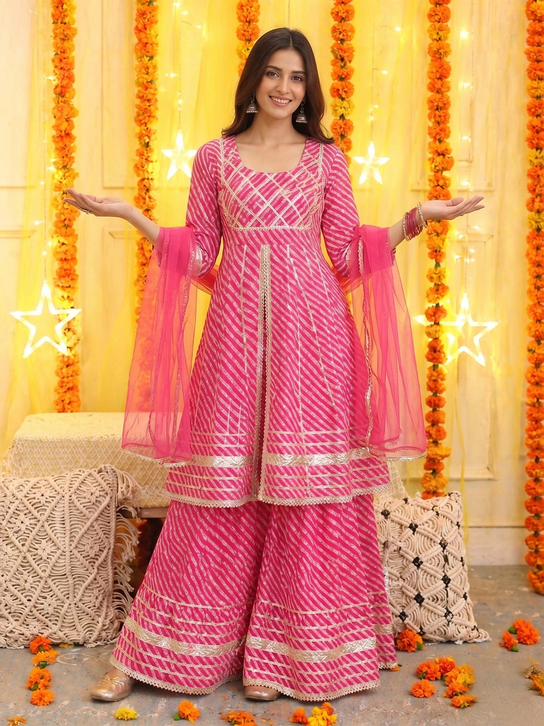 BownBee Pure Cotton Printed Kurta Sharara with Dupatta Set for Women