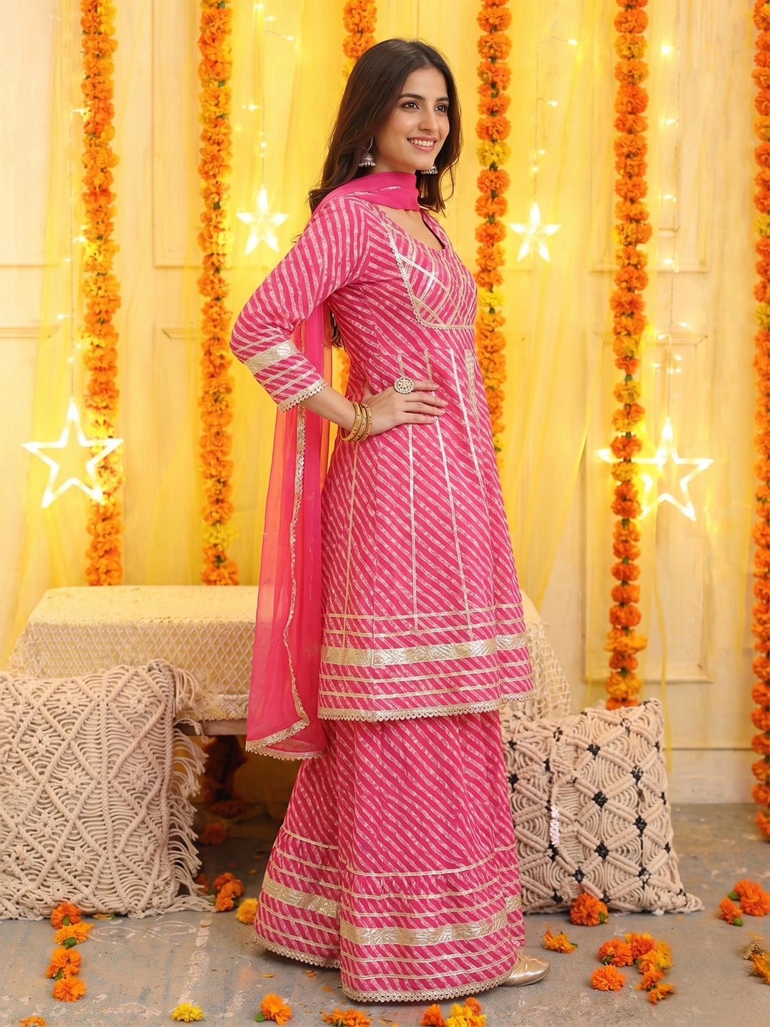 BownBee Pure Cotton Printed Kurta Sharara with Dupatta Set for Women