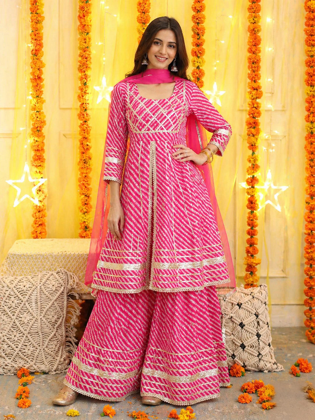 BownBee Pure Cotton Printed Kurta Sharara with Dupatta Set for Women