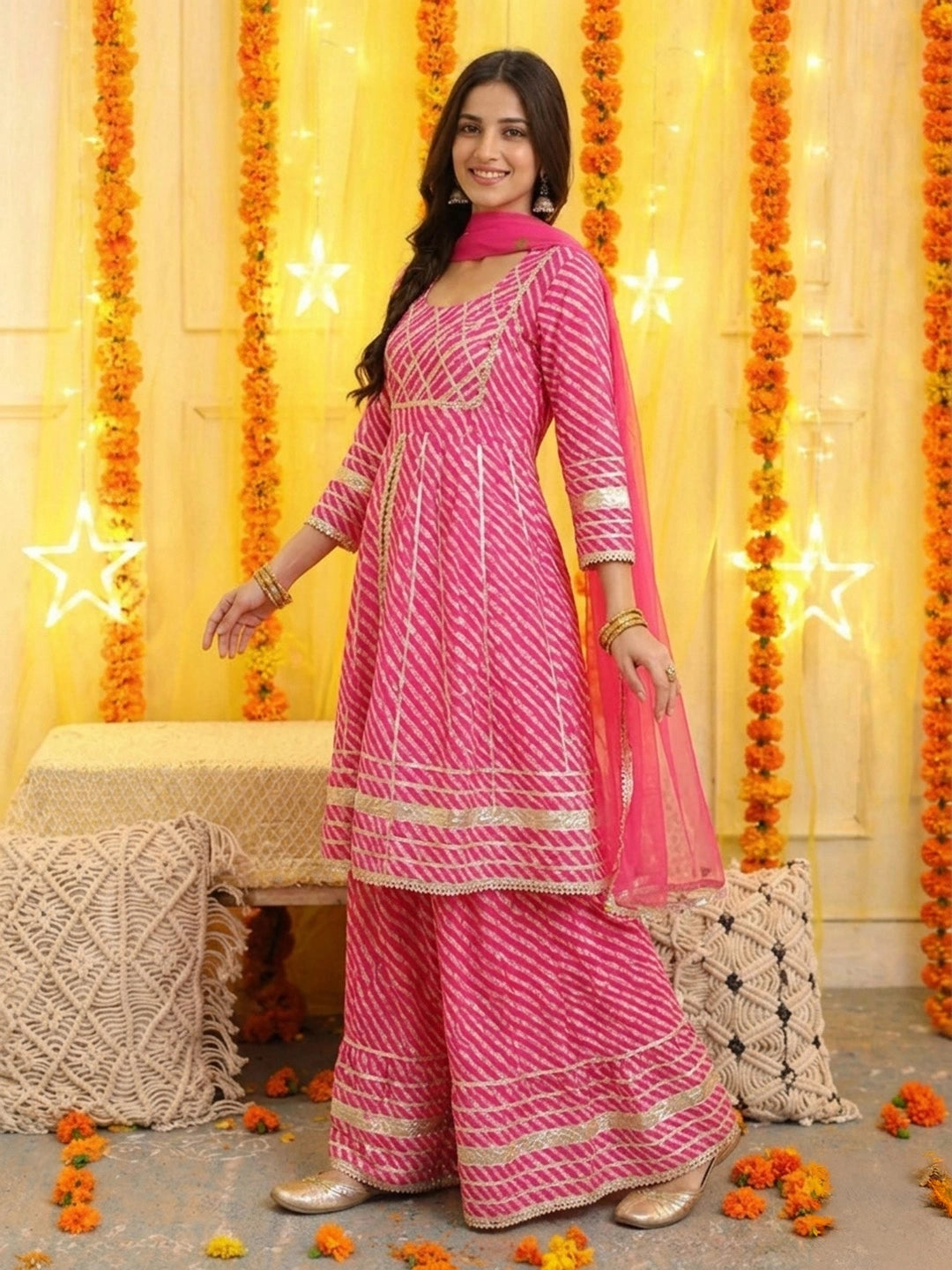 BownBee Pure Cotton Printed Kurta Sharara with Dupatta Set for Women
