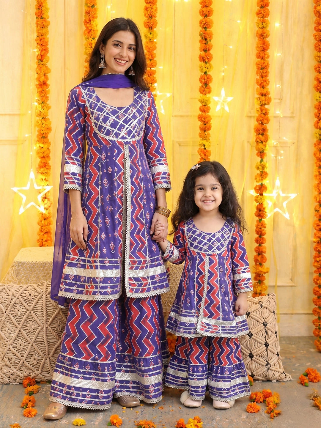Mother Daughter Matching Festive Ethnic Suit Set