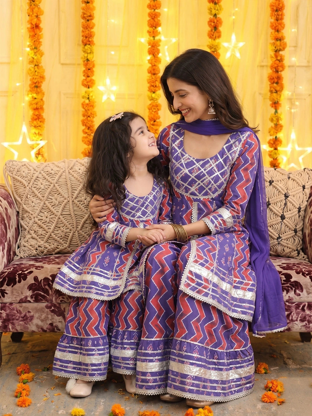 Mother Daughter Matching Festive Ethnic Suit Set