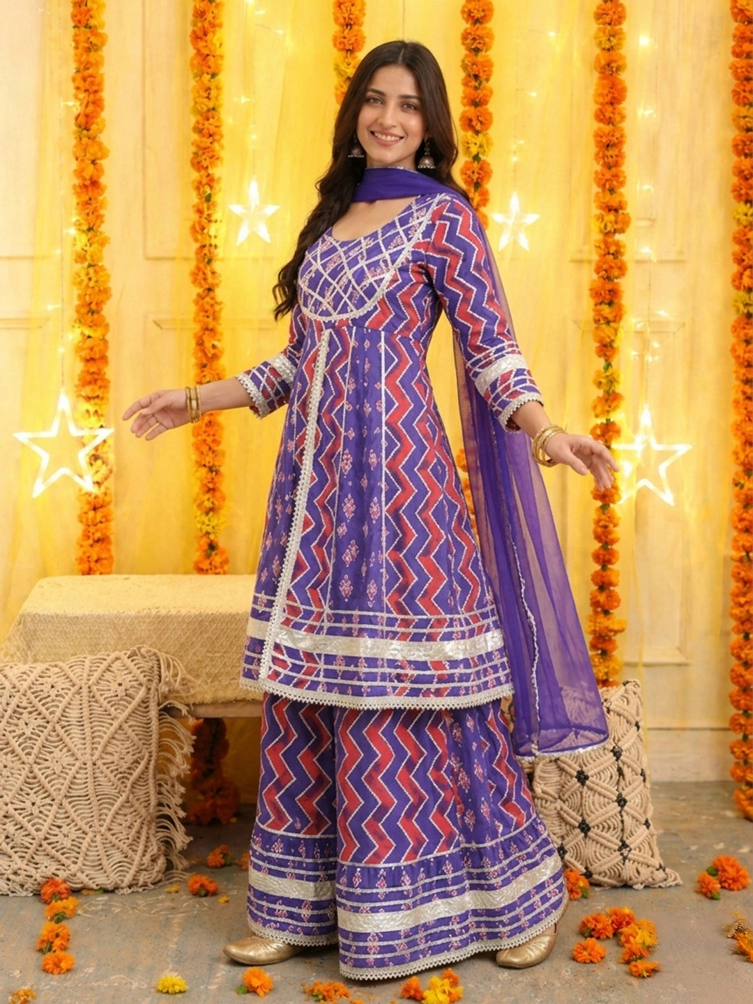 BownBee Pure Cotton Printed Kurta Sharara with Dupatta Set for Women