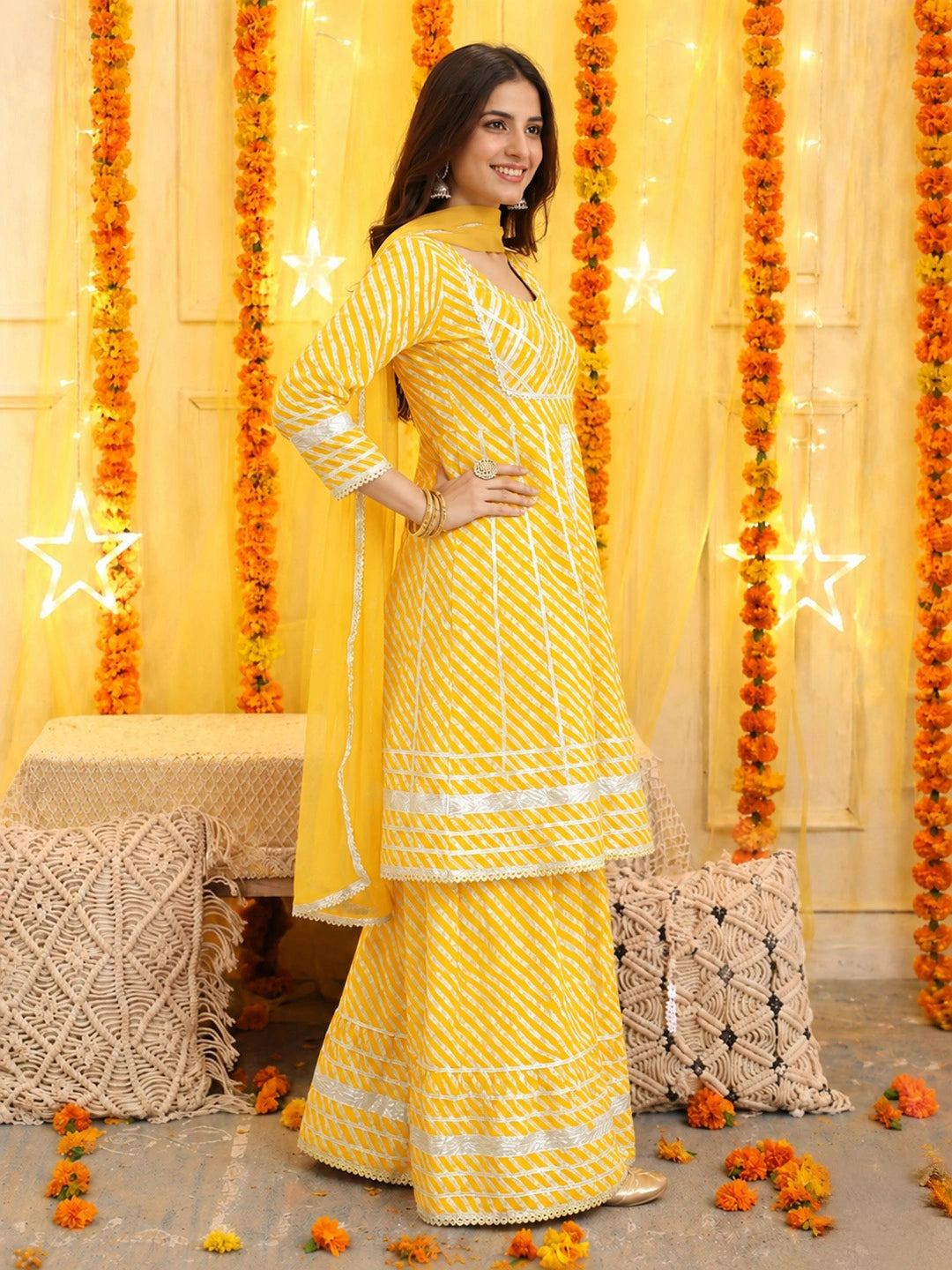 BownBee Pure Cotton Printed Kurta Sharara with Dupatta Set for Women