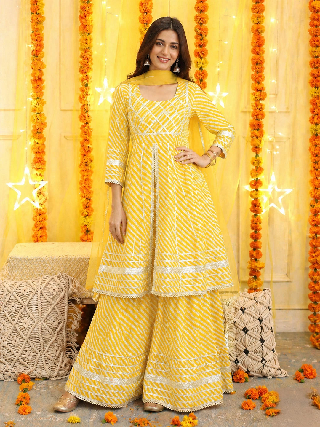 BownBee Pure Cotton Printed Kurta Sharara with Dupatta Set for Women