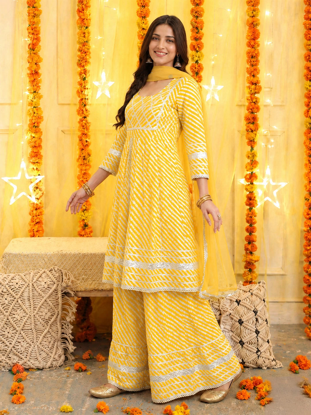 BownBee Pure Cotton Printed Kurta Sharara with Dupatta Set for Women