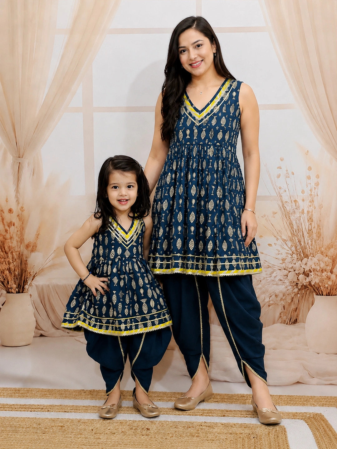 Mother Daughter Quirky Printed Ethnic Suit Combo