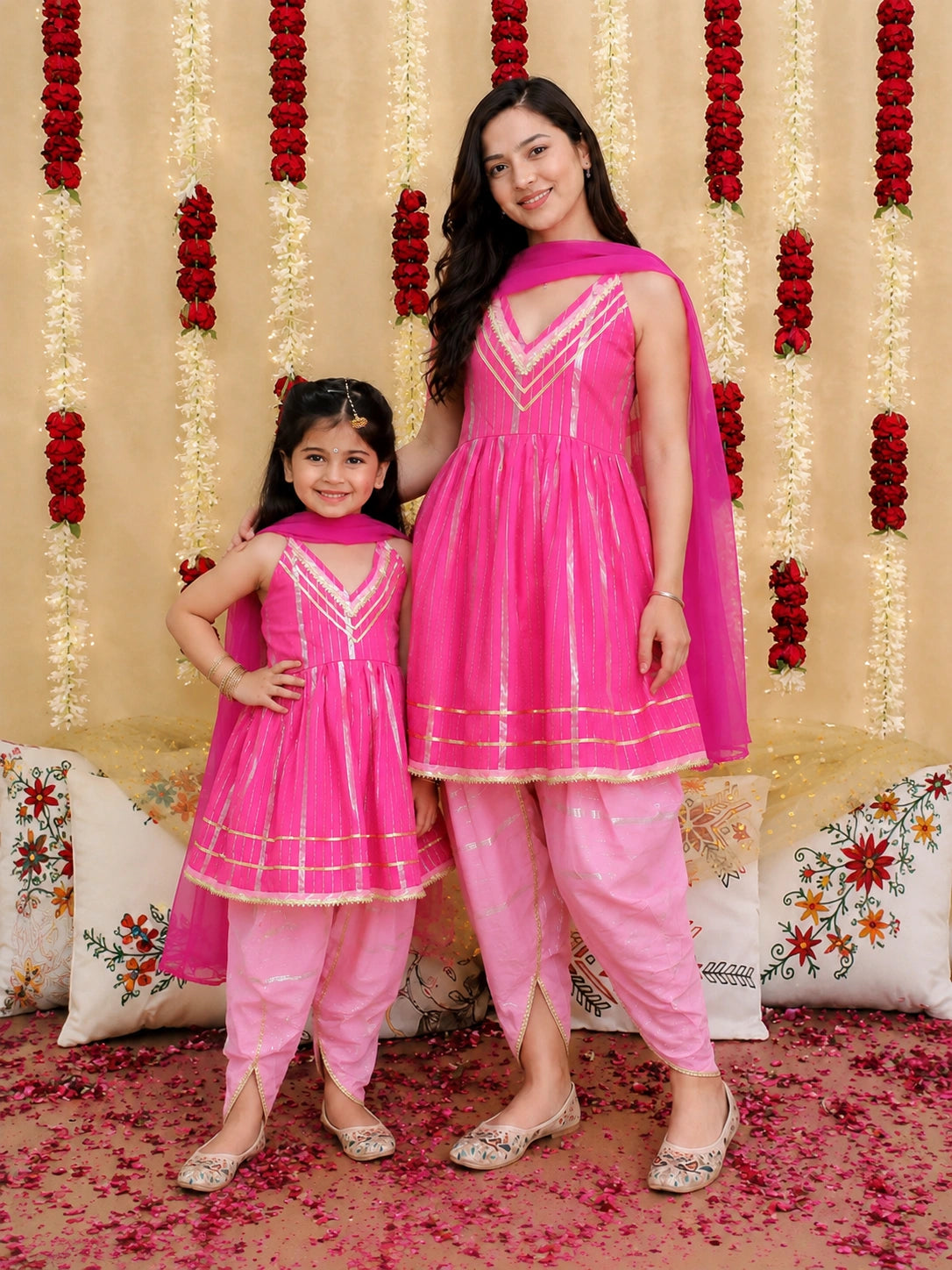 BownBee Mother And Daughter Festive Ethnic Suit Combo