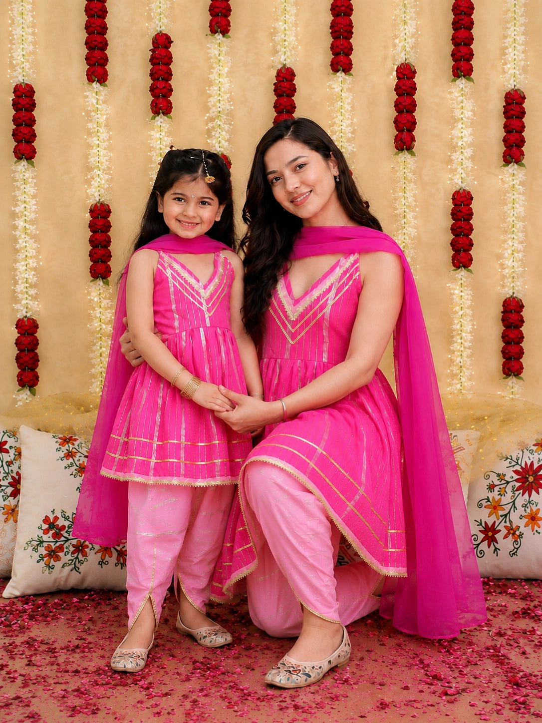 BownBee Mother And Daughter Festive Ethnic Suit Combo
