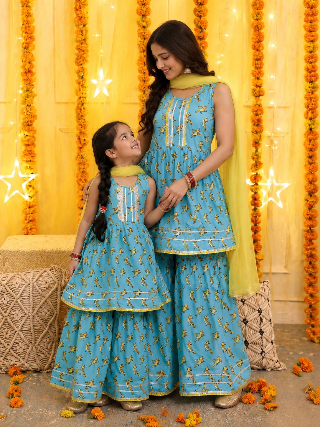 BownBee Mother And Daughter Festive Ethnic Suit Combo