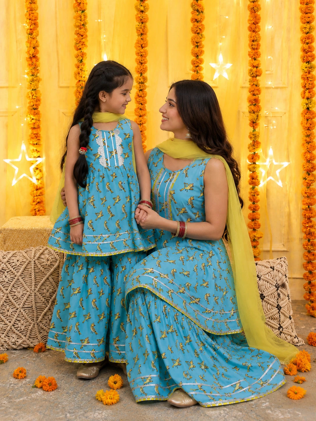 BownBee Mother And Daughter Festive Ethnic Suit Combo