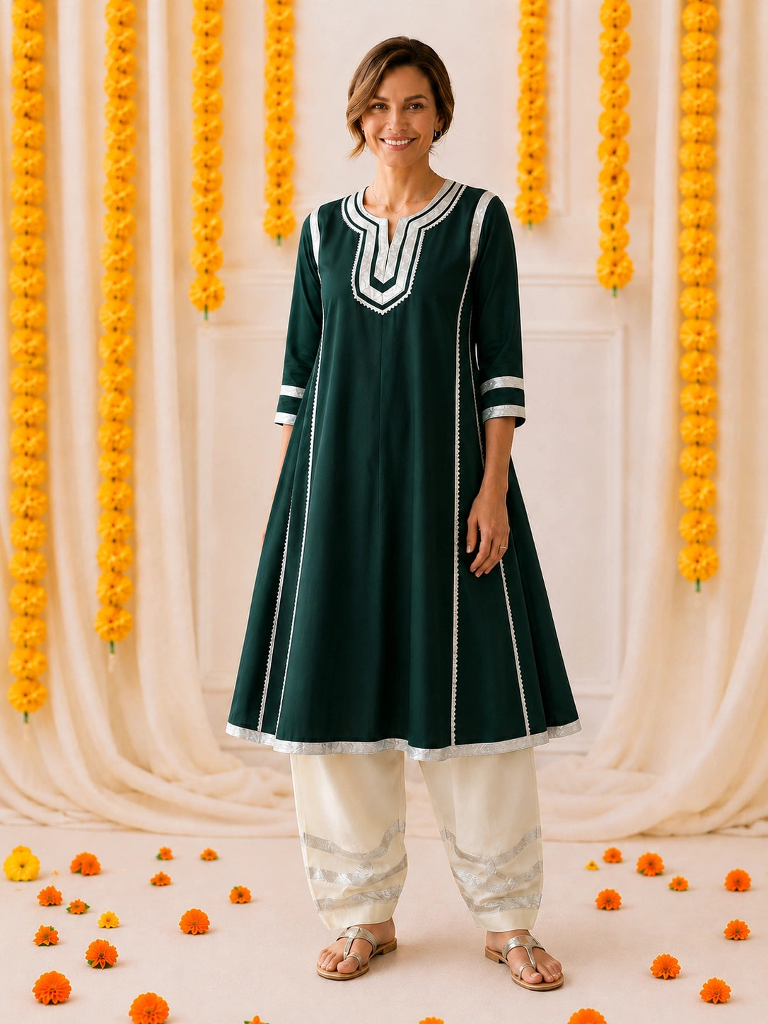 BownBee Festive 3/4th Sleeves Suit With Salwar Set For Women