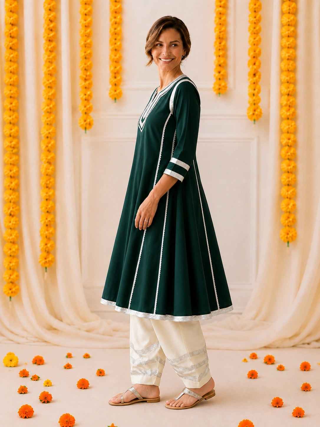 BownBee Festive 3/4th Sleeves Suit With Salwar Set For Women
