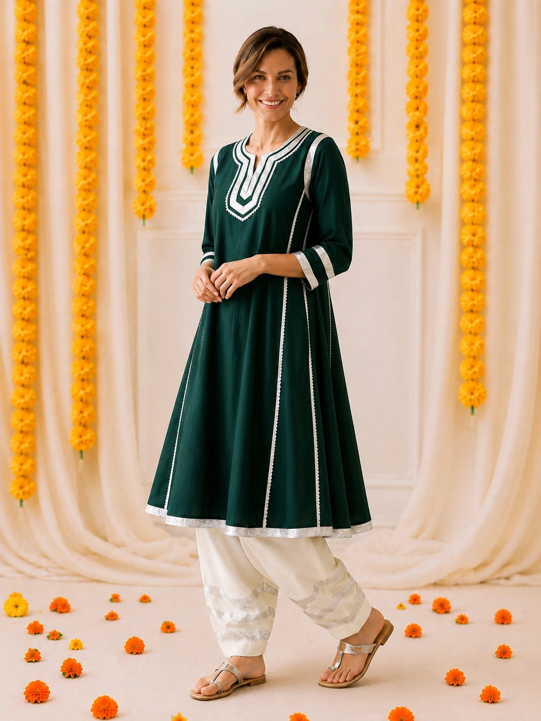 BownBee Festive 3/4th Sleeves Suit With Salwar Set For Women