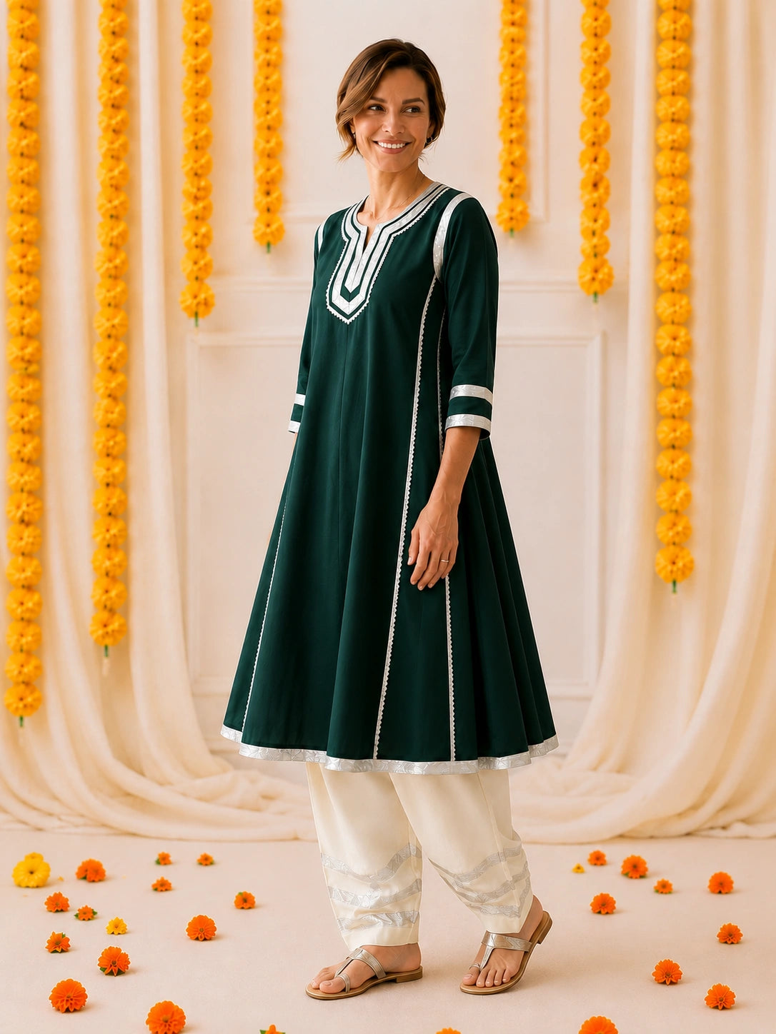 BownBee Festive 3/4th Sleeves Suit With Salwar Set For Women