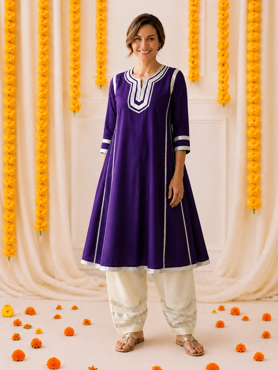 BownBee Festive 3/4th Sleeves Suit With Salwar Set For Women