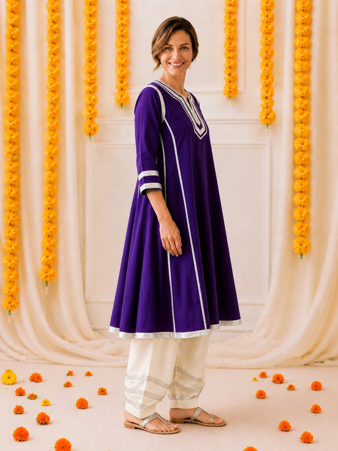 BownBee Festive 3/4th Sleeves Suit With Salwar Set For Women