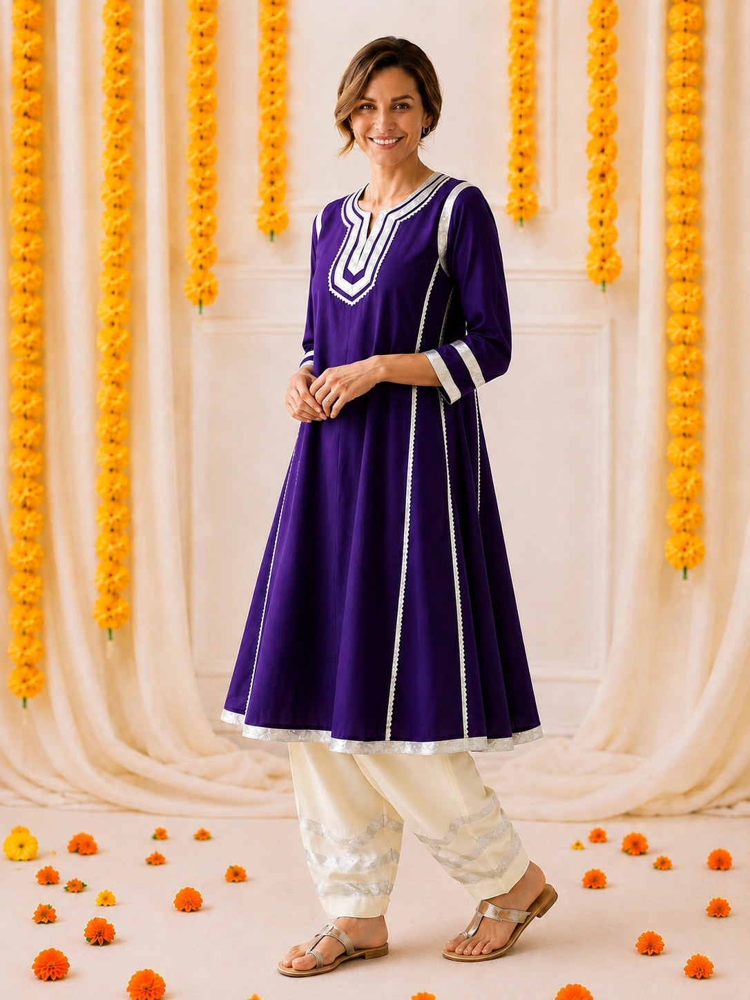 BownBee Festive 3/4th Sleeves Suit With Salwar Set For Women