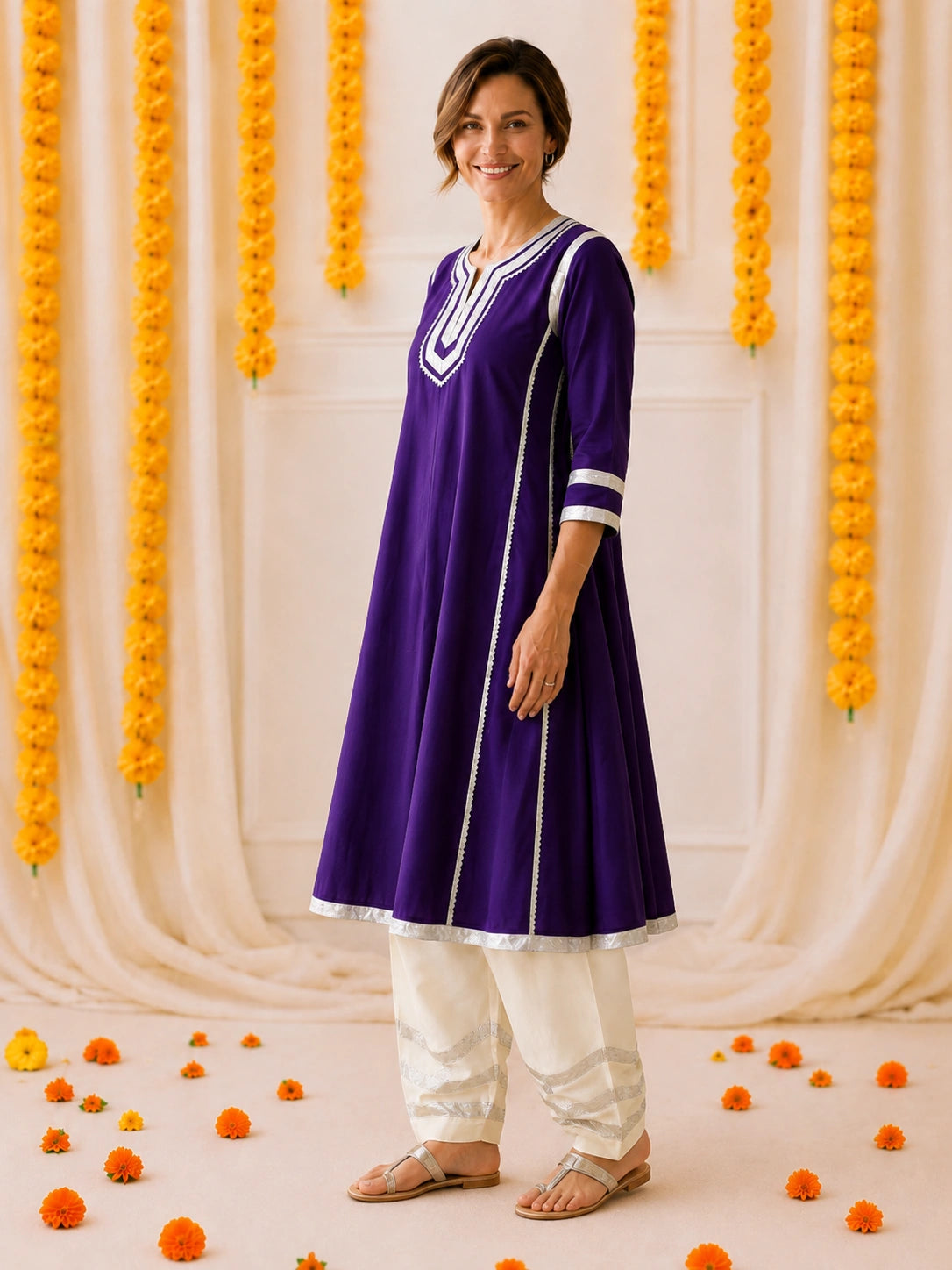 BownBee Festive 3/4th Sleeves Suit With Salwar Set For Women