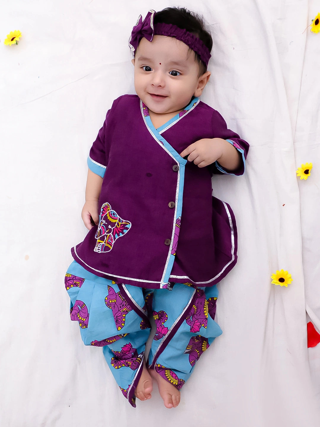 Bownbee Girls Cotton Ethnic Set For Infants  - Embroidered - Pink