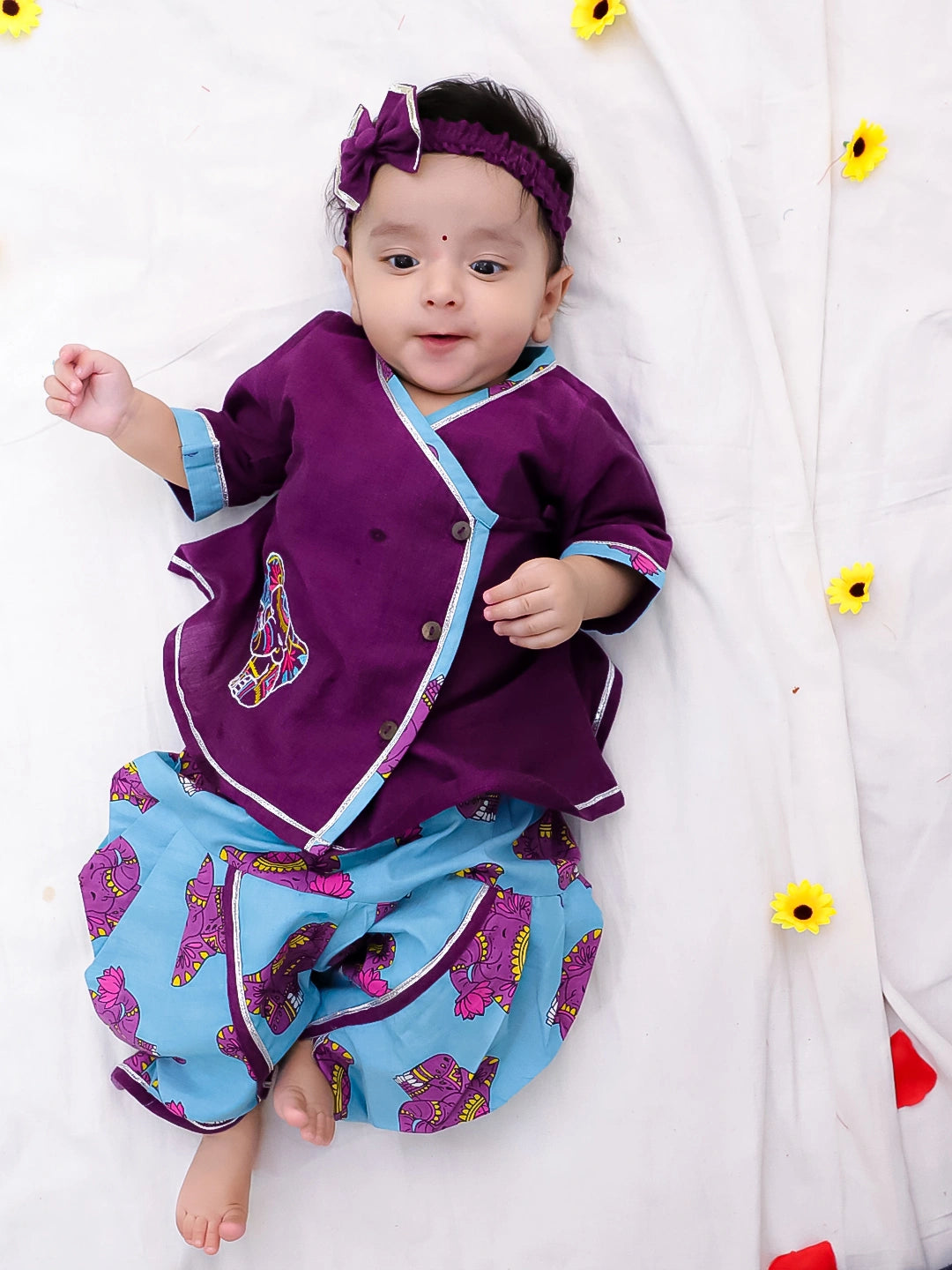 Bownbee Girls Cotton Ethnic Set For Infants  - Embroidered - Pink