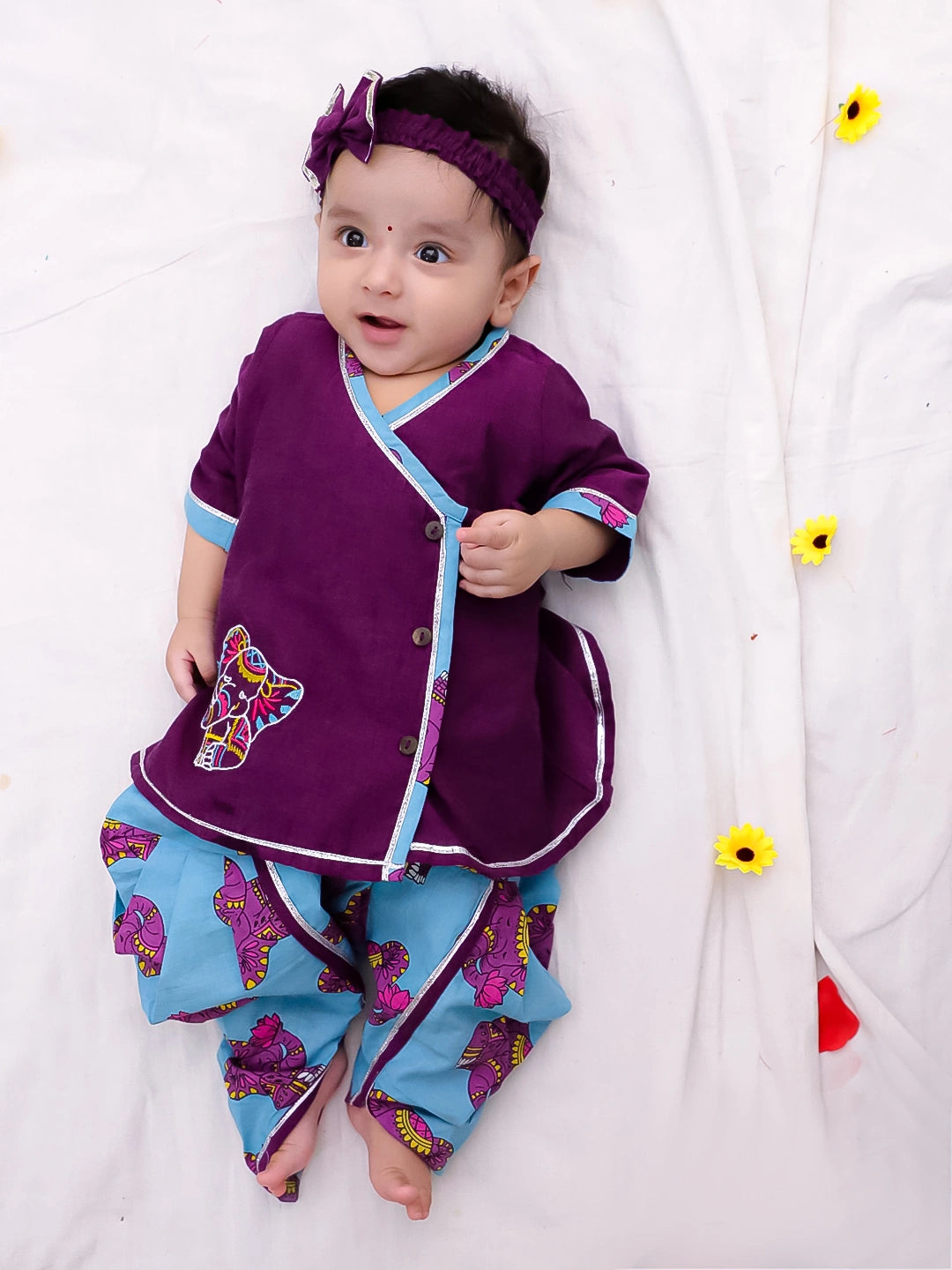 Bownbee Girls Cotton Ethnic Set For Infants  - Embroidered - Pink