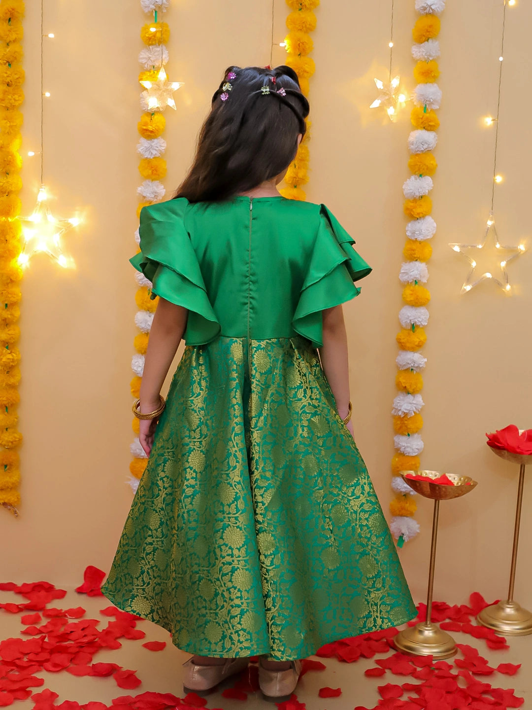 BownBee Half Sleeve Rosebud Twirl Gown For Girls