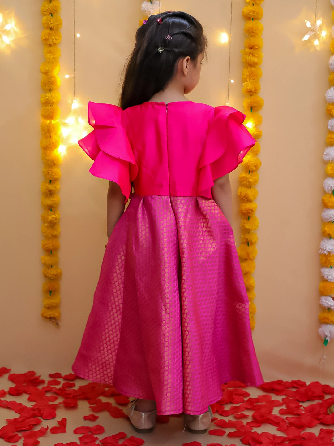 BownBee Half Sleeve Rosebud Twirl Gown For Girls