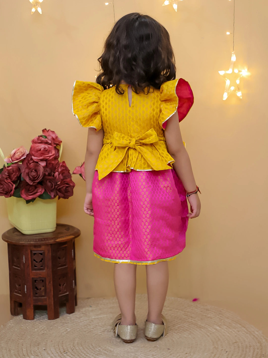 BownBee Ruffle Sleeve Golden Glow Frock For Girls