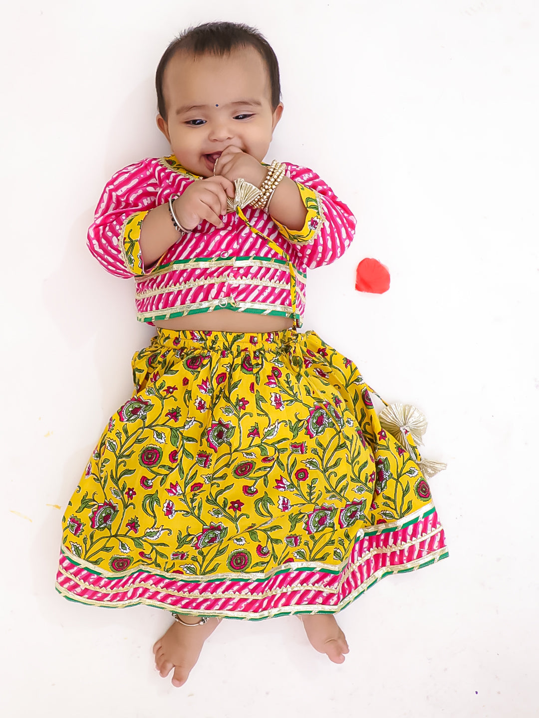 BownBee Pure Cotton Lehenga Choli Set For Infant Girl- Pink