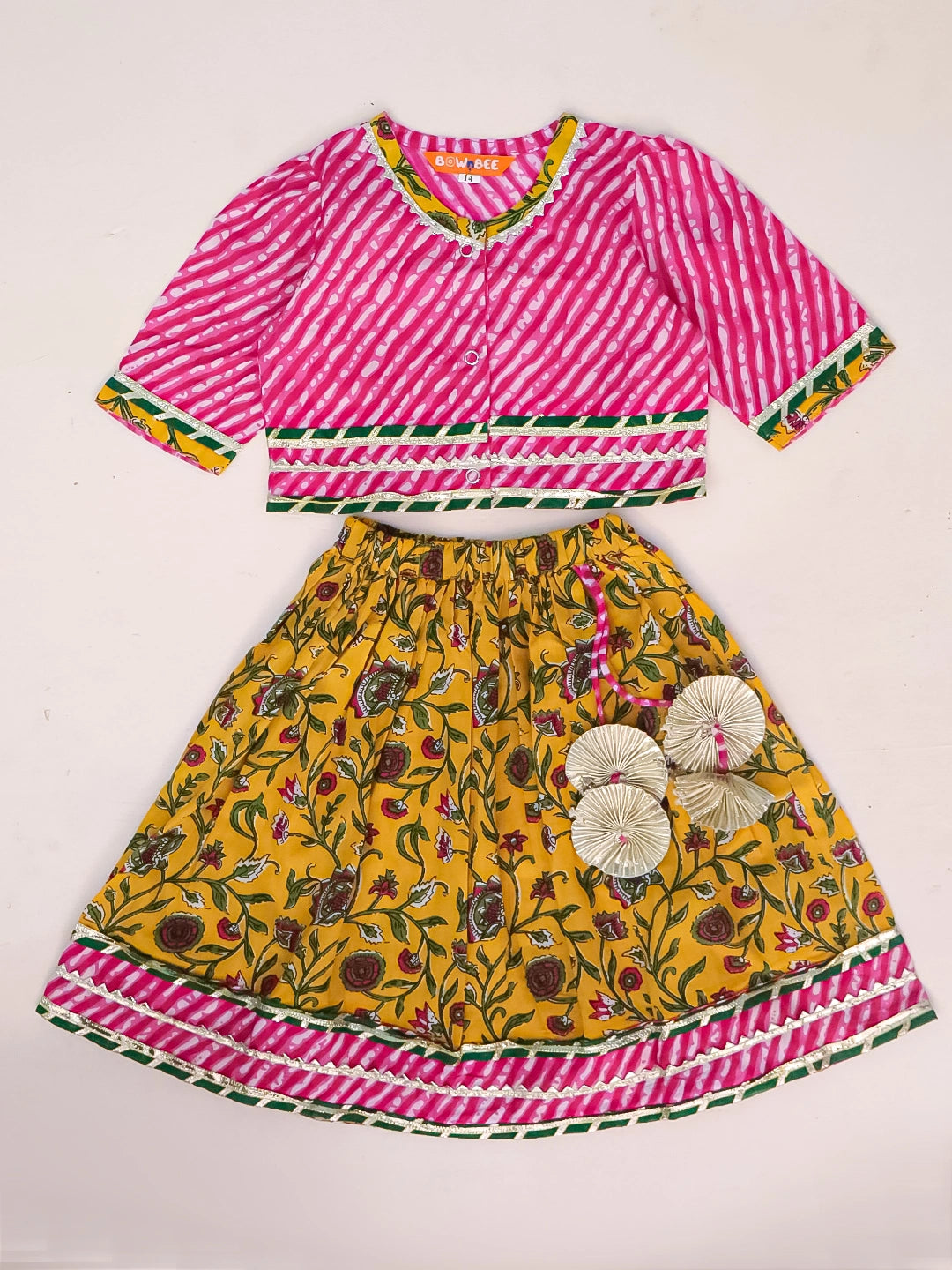 Bownbee Girls Cotton Lehenga Choli For Infants  - Floral - Pink