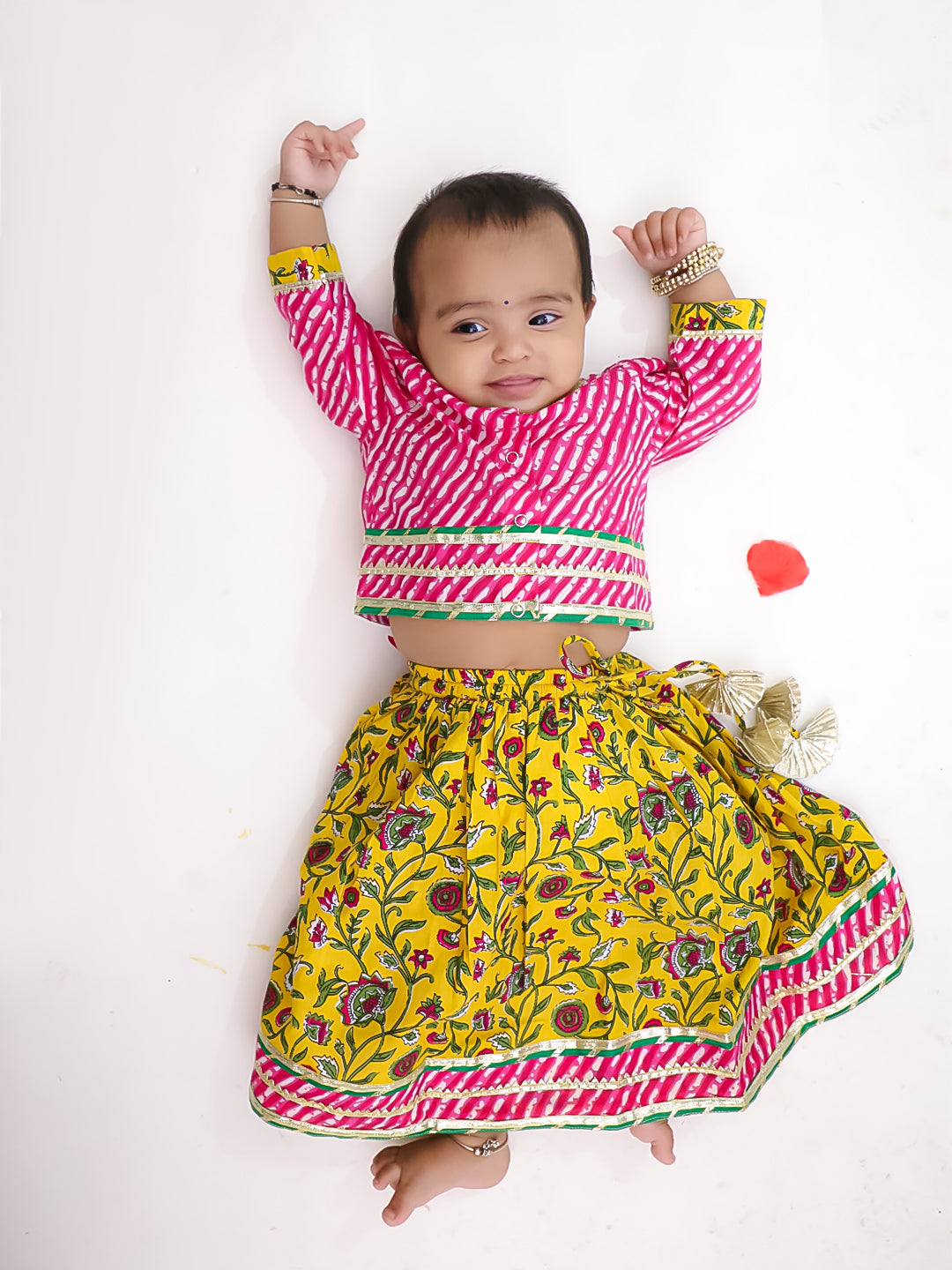 BownBee Pure Cotton Lehenga Choli Set For Infant Girl- Pink