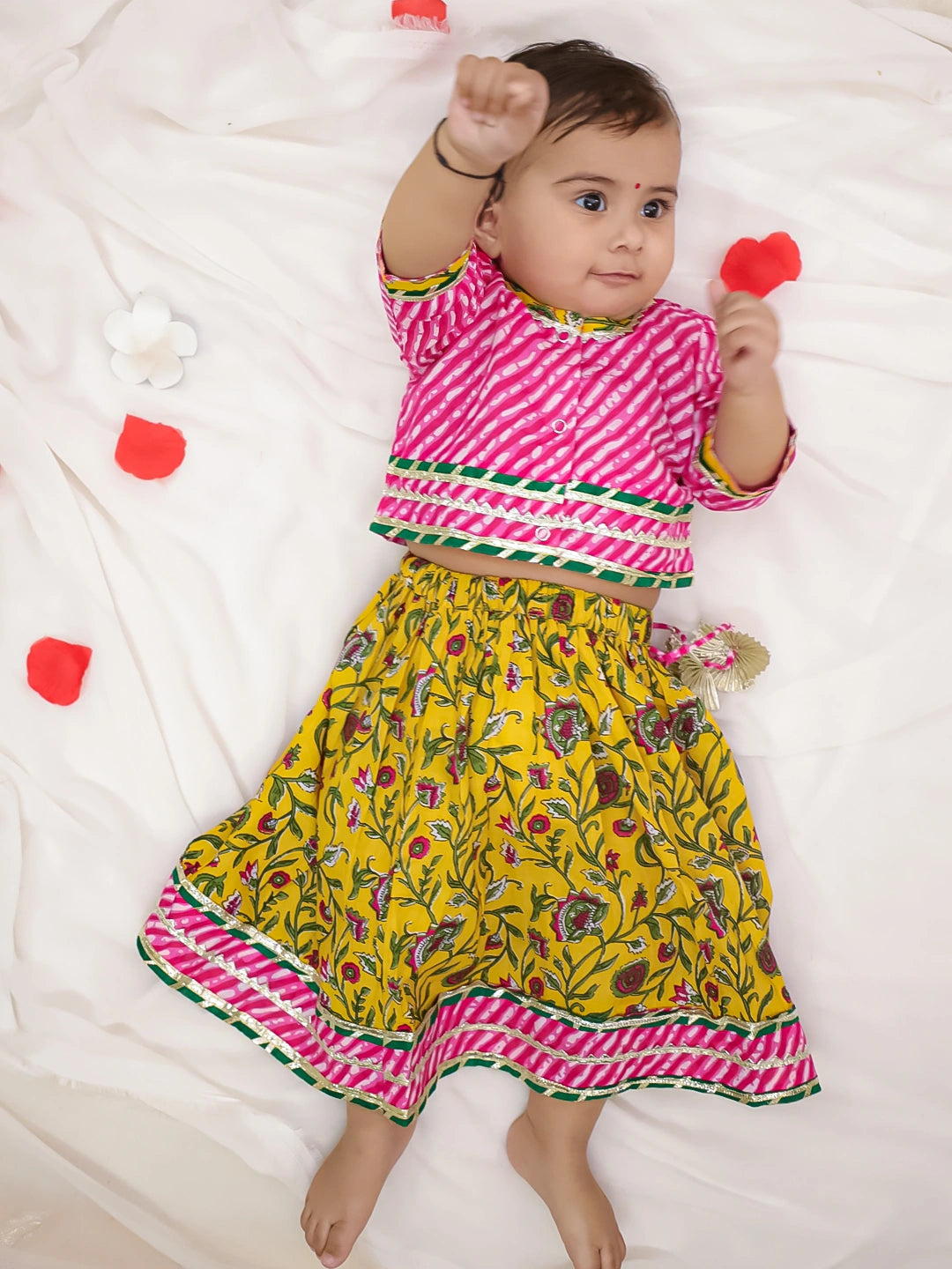 Bownbee Girls Cotton Lehenga Choli For Infants  - Floral - Pink