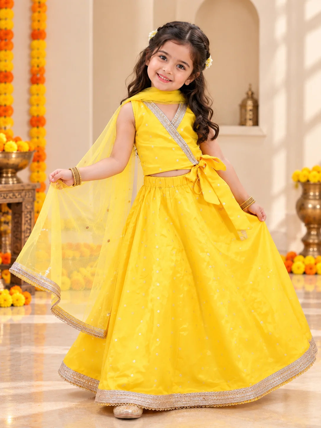 BownBee Wedding Sleeveless Tafetta Woven Lehenga Choli & Dupatta set