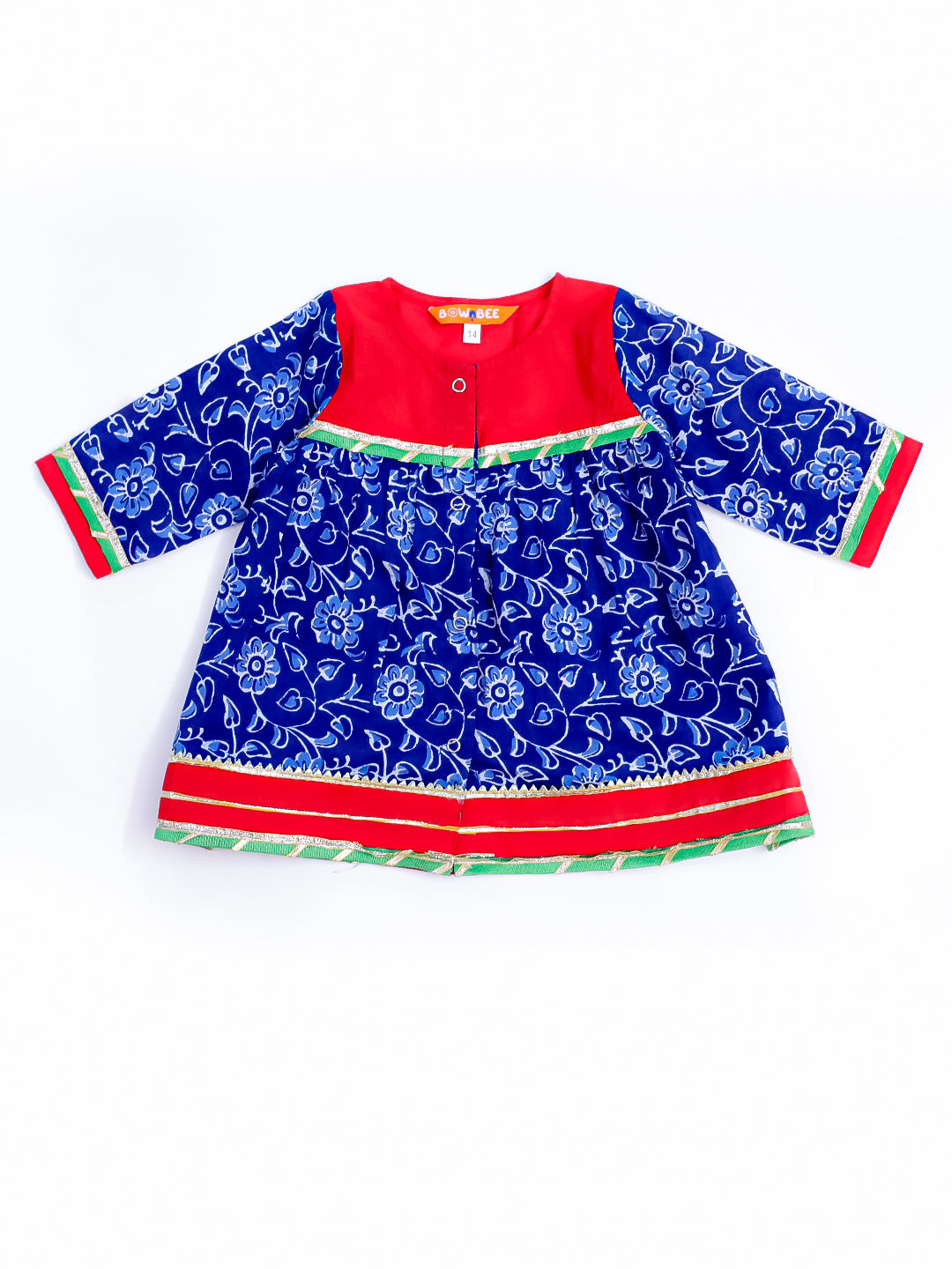BownBee Festive Long Sleeves Cotton Printed Ethnic Suit Set For Infant Girls - Blue