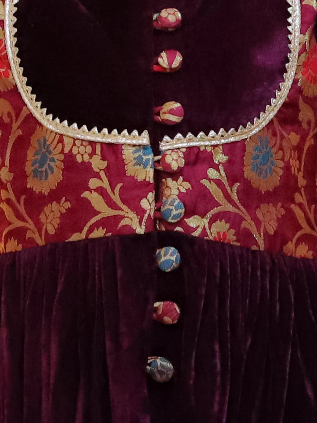 BownBee Wedding Quatersleeves Velvet Jacquard Anarkali Suit Set For Girls